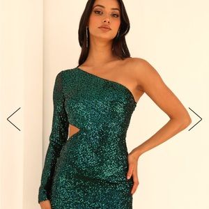 HELLO MOLLY Glowing At Midnight Sequin Mini Dress Emerald
